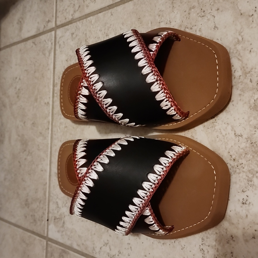 Chloé Woody Contrast Stitching Slides - Size 38 - Black